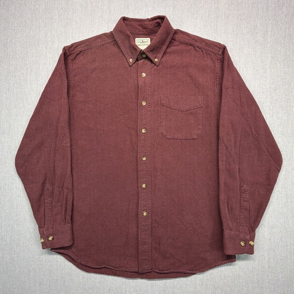 Vintage LL Bean Flannel Shirt Maroon Red Long Sleeve Button Men M‎ 0 WU88
